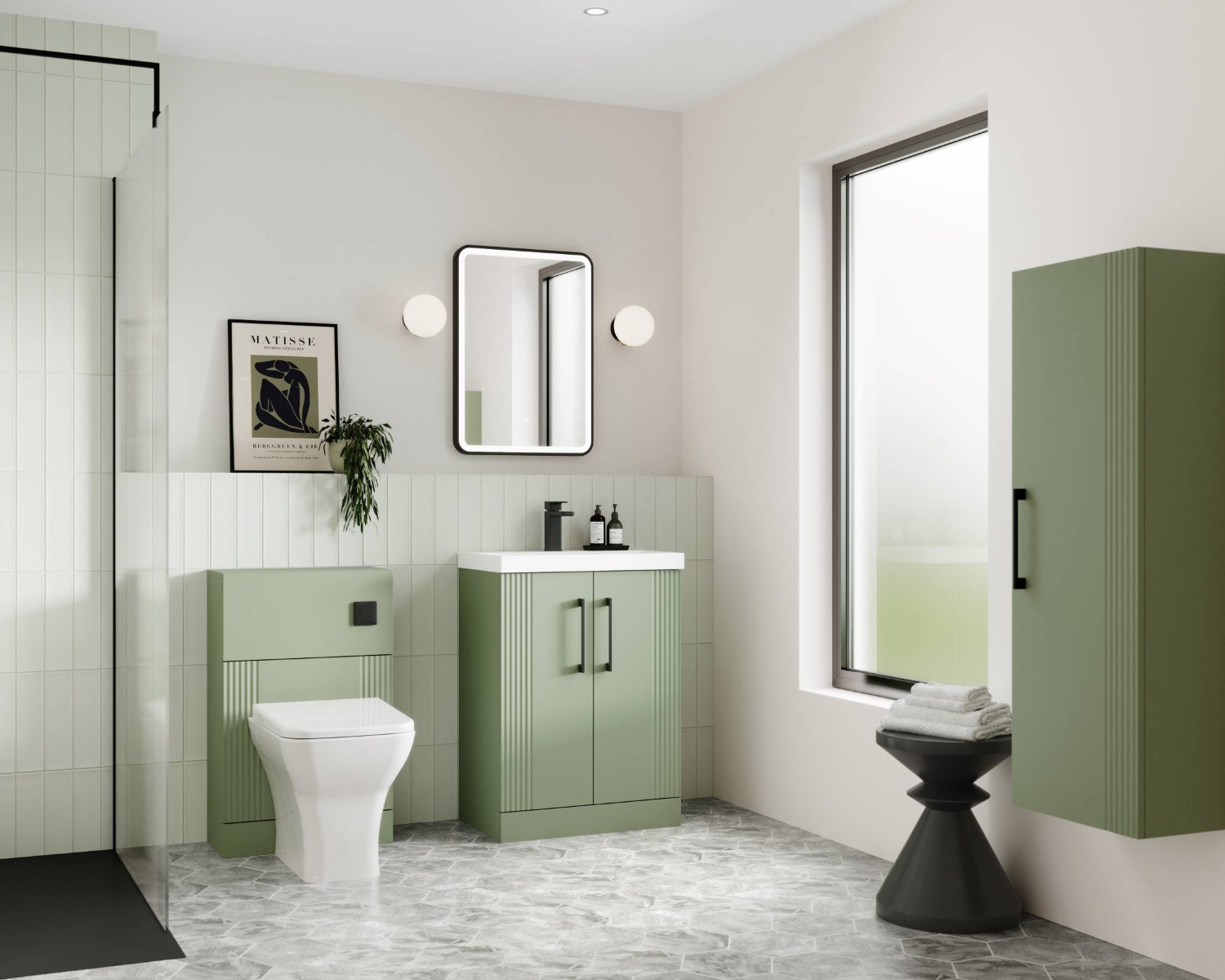 Design Ideas for a Green Vanity and Bathroom